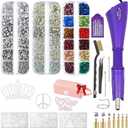 Hotfix Rhinestones Applicator Kit Set 4500 Pcs Crystals (White/AB/Multi-Color) - Bedazzler DIY Craft Includes 19 Pattern Templates, Tweezers, Brush, Storage Bag - for Clothes, Fabric, Jeans (Purple)