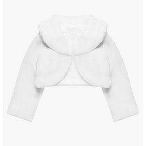 Blulu Girls Faux Fur Bolero Princess Shawl Wraps Girls Shrug Coat Jacket Flower Cape Wedding Party Dress 10-11Y