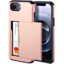 harusaki for 2025 iPhone 16e Wallet Case with Hidden Card Slot - Wireless Charging Compatible iPhone 16e Case with Card Holder for Men and Women (Rose gold)