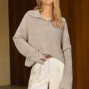 Arach&Cloz Women's Wool Blend Quarter Zip Pullover Sweater Trendy Winter Soft Casual Lapel Oversized Fit Top (L)