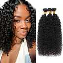 Wet and Wavy Human Hair Bundles Brazilian Kinky Curly Hair 14 16 18 Inch Natural Black Color