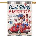 4th of July House Flags for Outdoor,Patriotic American Truck with Buffalo Plaid Yard Flags for Outside,Memorial Decorative Flag for 250th USA Anniversary Holiday Decoration 28x40 Inch Double Sided