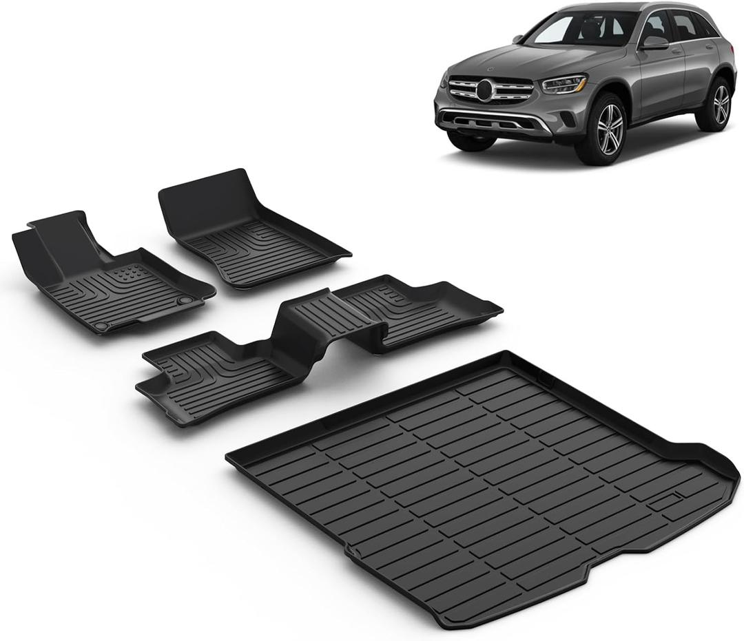 All Weather Car Floor Mats & Cargo Liner Set Fit for GLC 2023 2024 2025 2026 Floor Liners Trunk Liner GLC 300/350e/43 AMG (Not Coupe) Cargo Mat Accessories Black