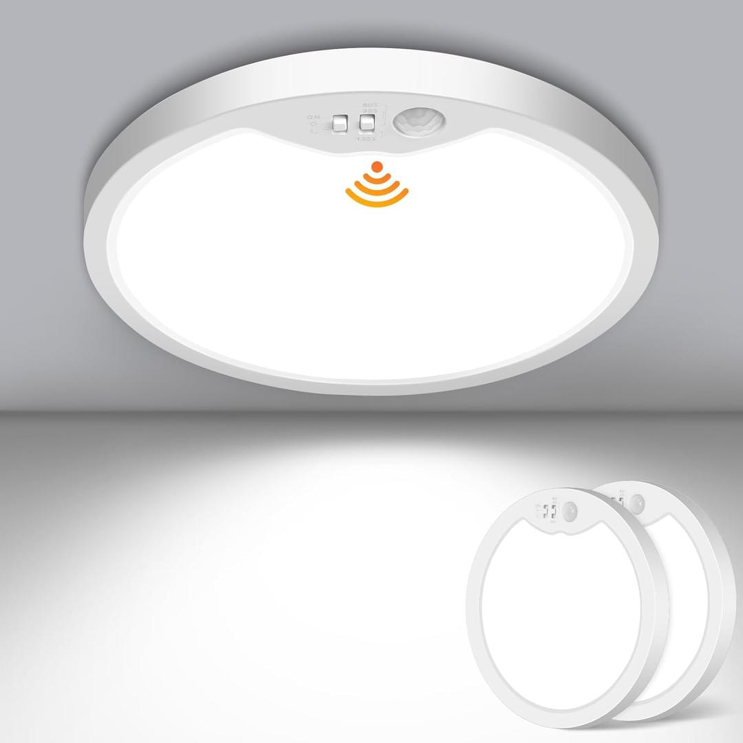 Brightever 2 Pack Motion Sensor Ceiling Light Wired, 7 Inch 15W Small LED Flush Mount Light Fixture, 3000K/ 4000K/ 6500K Selectable Motion Activated Closet Lights with Timer for Hallway, Non-Dimmable