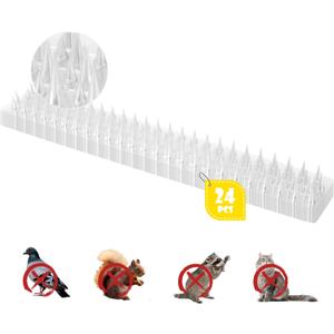 Touri Upgraded 24 Pack Clear PVC Bird Spikes Deterrent Strips, Long Paired with Short Spikes Provide Narrow Gaps to Restrict Birds from Standing and Keep Birds, Cats, Pigeons, and Other Animals Away
