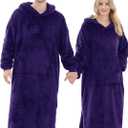 Wearable Blanket Hoodie for Women Men, Fleece Warm Comfy Hooded Sweatshirt with Pockets & Sleeves Cozy Gift for Adult (Oversize, Dark Purple)