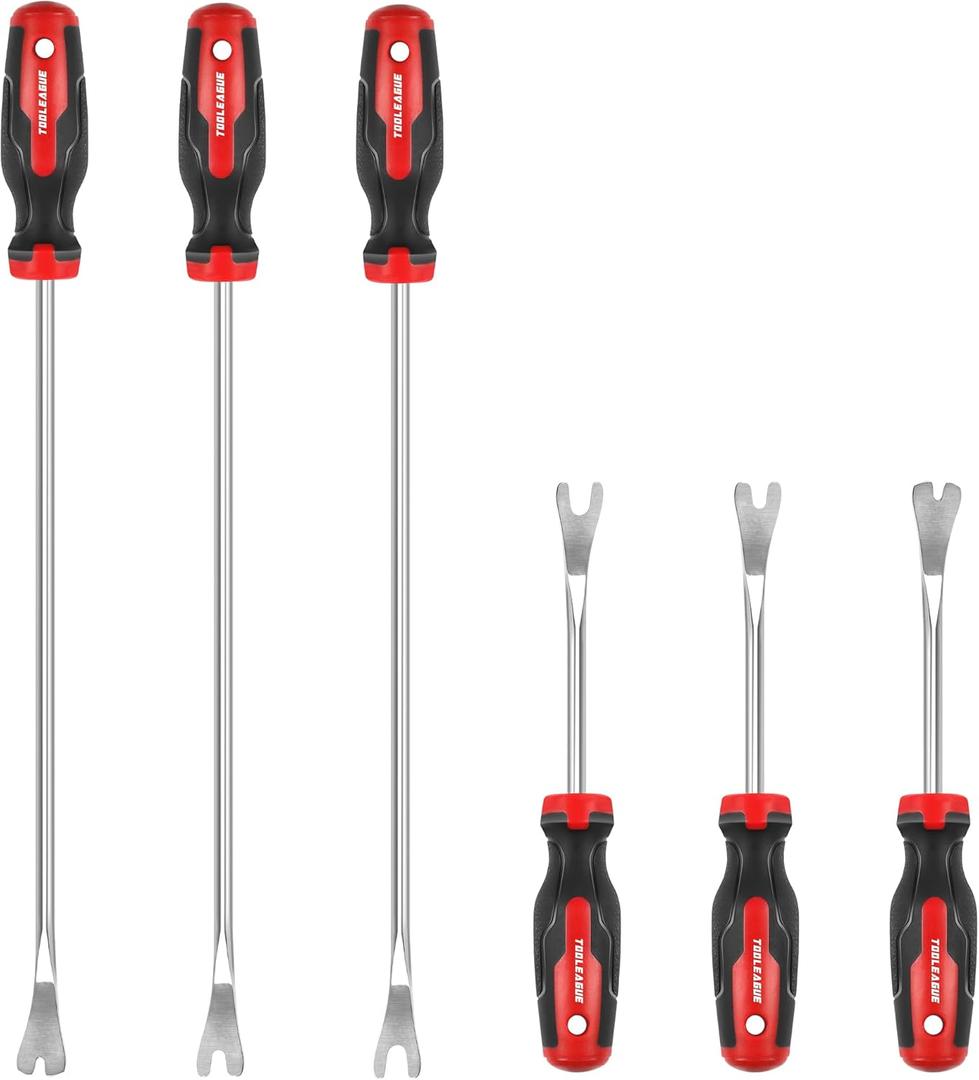 TOOLEAGUE 6Pcs Heavy Duty Trim Removal Tool,Upholstery Trim Panel Removal Tool Set,Fastener Remover Kit for Car Vehicle (3Pcs Short,3Pcs Long)