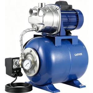 Garvee 1.6 HP Shallow Well Pump with Pressure Tank, 1320 GPH, Water Jet Irrigation Pump, Automatic Pressure Switch, Stainless Steel, for Home, Farm, Garden & Yard, Blue
