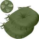 GUEGLSA Outdoor Tufted Round Cushions 18 inch, Waterproof Bistro Chair Cushions 18"x18"x3", Circular Seat Pads with Ties for Patio Garden Footstool Papasan Chair, Set of 2, Green