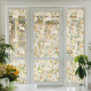 1 Sheet Easter Window Clings Electrostatic Cartoon Easter Bunny Window Stickers for Glass Double-Sided Spring Flower Windows Stickers Decals for Holiday Window Glass Decoration 47.6312.2 in (886)