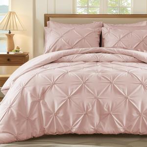 WOLKI Twin Size Comforter Set Pink, 2 Pieces Bed Lightweight Solid Bedding Comforters Sets, All Season Fluffy Down Alternative Comforter Bed Set Quilt Blanket