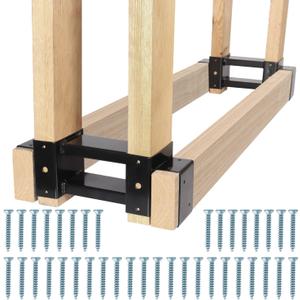 Highpro Firewood Rack Outdoor, Fire Wood Racks, Fire Log Holder Storage, Heavy Duty Steel Firewood Rack Bracket Kit for Outdoor Indoor Patio Deck Metal Log Holder with Screws, Black