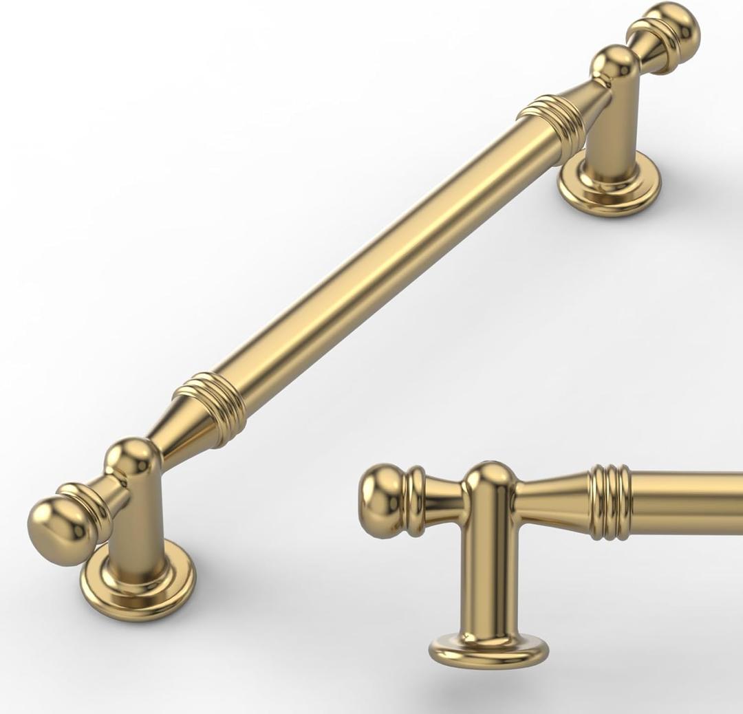 Amerdeco 10 Pack Champagne Bronze Cabinet Pulls 5 Inch(128mm) Hole Center Drawer Pulls Cabinet Hardware Kitchen Cabinet Handles for Bathroom ZH0083