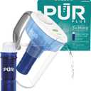 PUR Plus 7-Cup Water Filter Pitcher for Fridge, Cleaner, Great-tasting Water, Dishwasher Safe, Powerful Filtration, Change Light Indicator, LockFit Cap Design, White