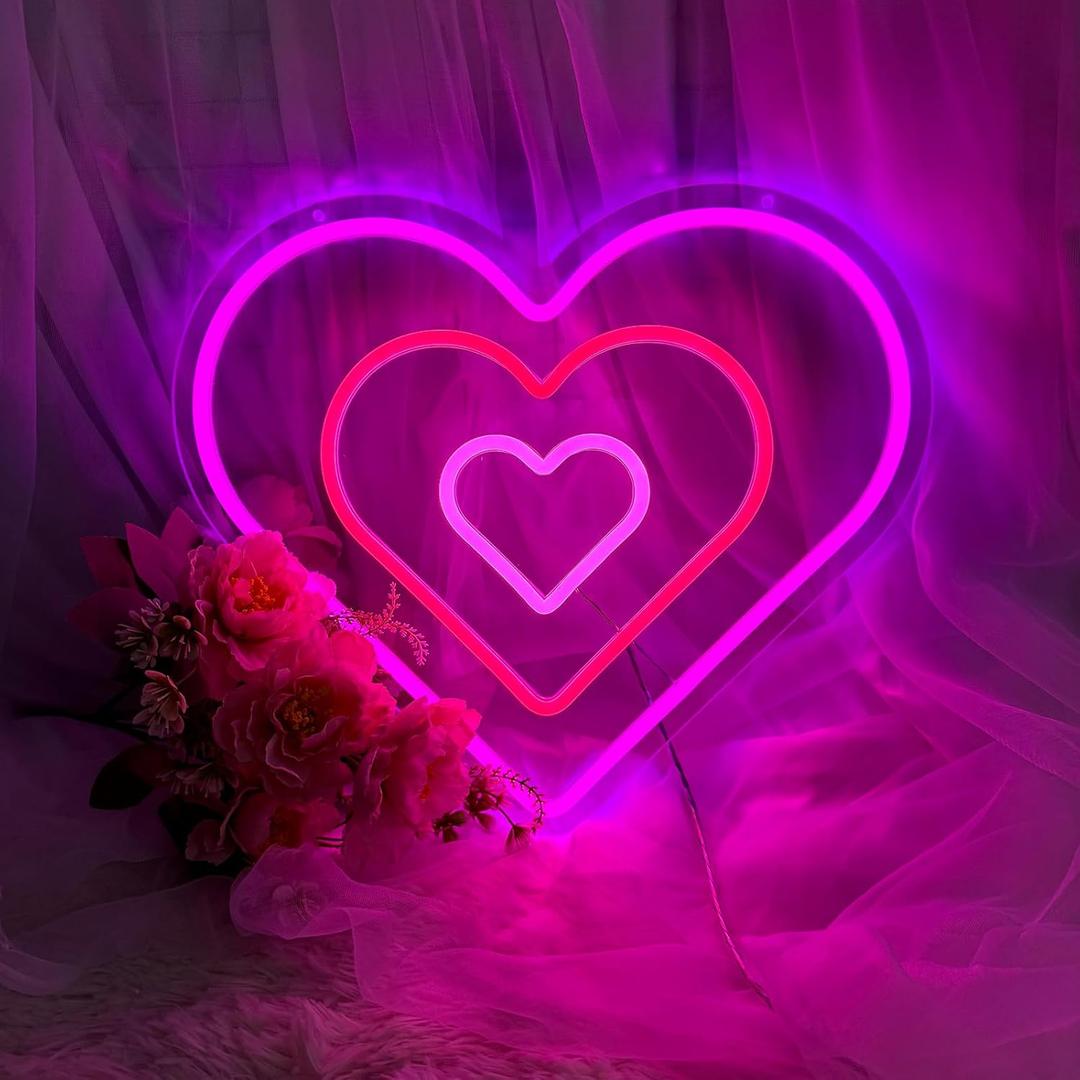 YALLOVE Pink Dancing Neon Sign, 13 x 15'' Pink Heart Neon Light for Bedroom Wall Decor, USB Powered, Heart Shaped Sign for Girl's Room, Wedding Party Decor, Birthday & Valentine's Day Gift