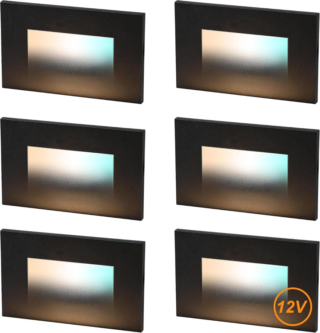 CLOUDY BAY 12V Low Voltage 3 Color Indoor and Outdoor LED Step Light,3000K/4000K/5000K Deck Lights,Stair Light,Wet Location,Black(Low Voltage Transformer is Required)