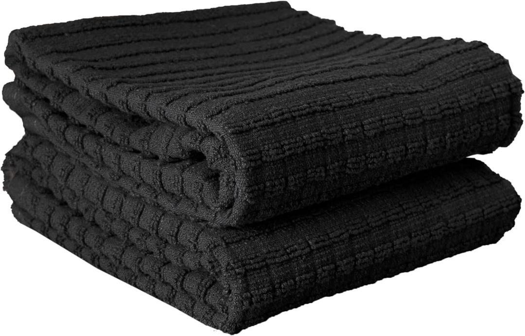 Ritz Royale Collection 100% Combed Terry Cotton, Highly Absorbent, Oversized, Kitchen Towel Set, 28" x 18", 2-Pack, Solid Black