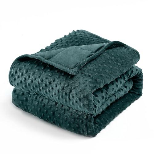 Wemore Minky Dot Weighted Blanket for Adults Twin Size 15 lb, Soft Heavy Blanket for Stress Relief and Sleep Promotion, Breathable Blanket for All-Season with Glass Beads, Dark Green 48 x 72 inches Dark Green