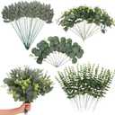 Artificial Eucalyptus Stems Bulk - 4 Kinds Mixed Realistic Greenery with Bendable Stems, Waterproof Silver Dollar Silk Eucalyptus for Wedding Bouquet, Floral Arrangement, Vase Home Decor