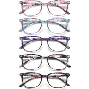 5 Pack Reading Glasses Blue Light Blocking for Women,Computer Readers with Spring Hinge