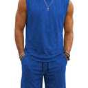 JMIERR Men's Retro Washed Sleeveless T-Shirt & Shorts Set, L, Blue