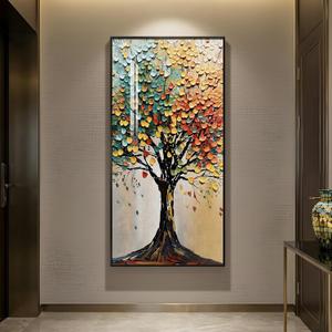 Large Framed Vertical Tree of Life Wall Art for Living Room, Modern Abstract Colorful Tree Painting Prints Artwork for Walls, Contemporary Luxury Pictures for Hallway Entryway Office Wall Decor, 30x60