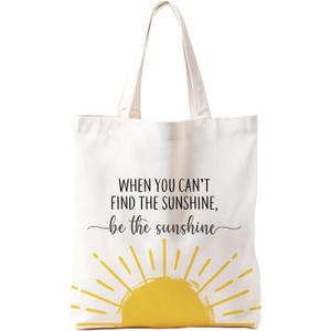 Motivational Canvas Tote Bags for Women, Inspirational Sunshine Gifts for Women, When You Can't Find the Sunshine Be the Sunshine Tote Bag, Reusable Grocery Bags Shopping Bags