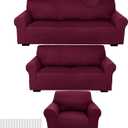 Peryiter 3 Pcs Slipcover Set for Couch Furniture Covers for Sofa Loveseat Couch Arm Chair, Form Fit Stretch, Wrinkle Free, Furniture Protector(Burgundy, Milk Silk Spandex)