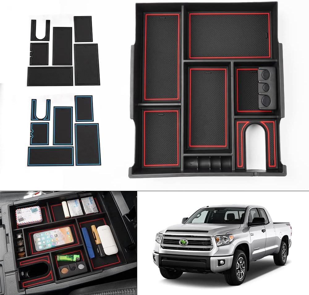 Autorder Center Console Organizer for 2014-2021 Toyota Tundra Accessories Armrest Storage Box Secondary Insert Full Tray with 3 Color Mats