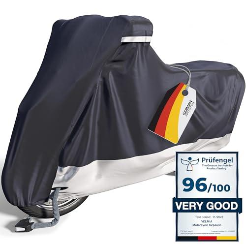 VELMIA Motorcycle Cover - Extremely Heat Resistant up to 550F, Waterproof for All Seasons, Fits Motorcycles, Scooters, Mopeds & Harleys Size L 91"x 39"x 49 Inch