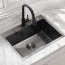 24x18 Gunmetal Black Small Kitchen Sink, Drop In 16 Gauge Stainless Steel Single Bowl Sinks, Topmount Wet Bar RV Prep Utility Sink with Drain