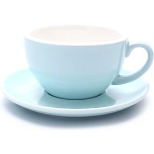Double Espresso Coffee Cup and Saucer Free Pour Coffee or Small Cappuccino, New Bone China for Coffee Shop and Barista (Glossy Light Blue, 5 oz)