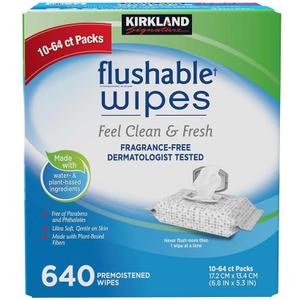 Kirkland Signature Premoistened Flushable Wipes, Fragrance Free, 640-count