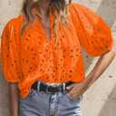 BETTE BOUTIK Women's Long Short Sleeve Tops 2025 Dressy Casual Button Hollow Out Lace Embroidered Blouses Shirts (Orange, M)