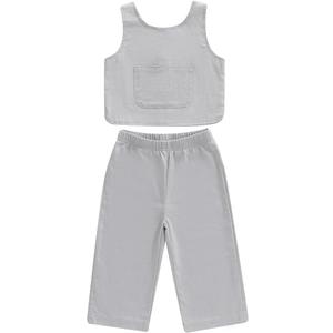 Douhoow Toddler Baby Girl Outfits Sleeveless Round Neck Baby Tank Tops Pants Boys Girls Summer Clothes (Gray, 12-18 Months)