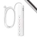 GE 6-Outlet Surge Protector 1560J 10' Braided Cord White: Extension Cord & Outlet Extender