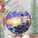 3" Stained Glass Christmas Decoration, Christmas Ornaments, Heirloom Keepsake, Gift Exchange, Gift Idea, Bauble Present - Lighthouse at Dusk