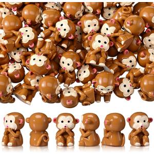 50 Pcs Mini Monkey Figurines Resin Monkey Figures Bulk Tiny Animals Favors for Summer Cake Topper Goodie Bag Fillers Supplies Stuffers (Classic,Light Brown)