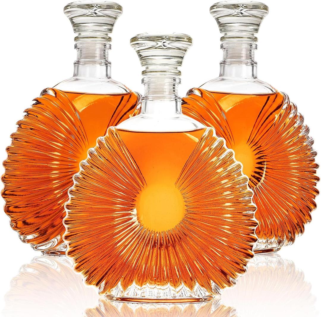 Coloch 3 Pack Glass Whiskey Decanter with Airtight Stopper, 25 Oz Crystal Liquor Decanter Lead-free Whiskey Wine Bottle for Vodka, Brandy, Tequila, Scotch, Bourbon, Home, Bar, Gift