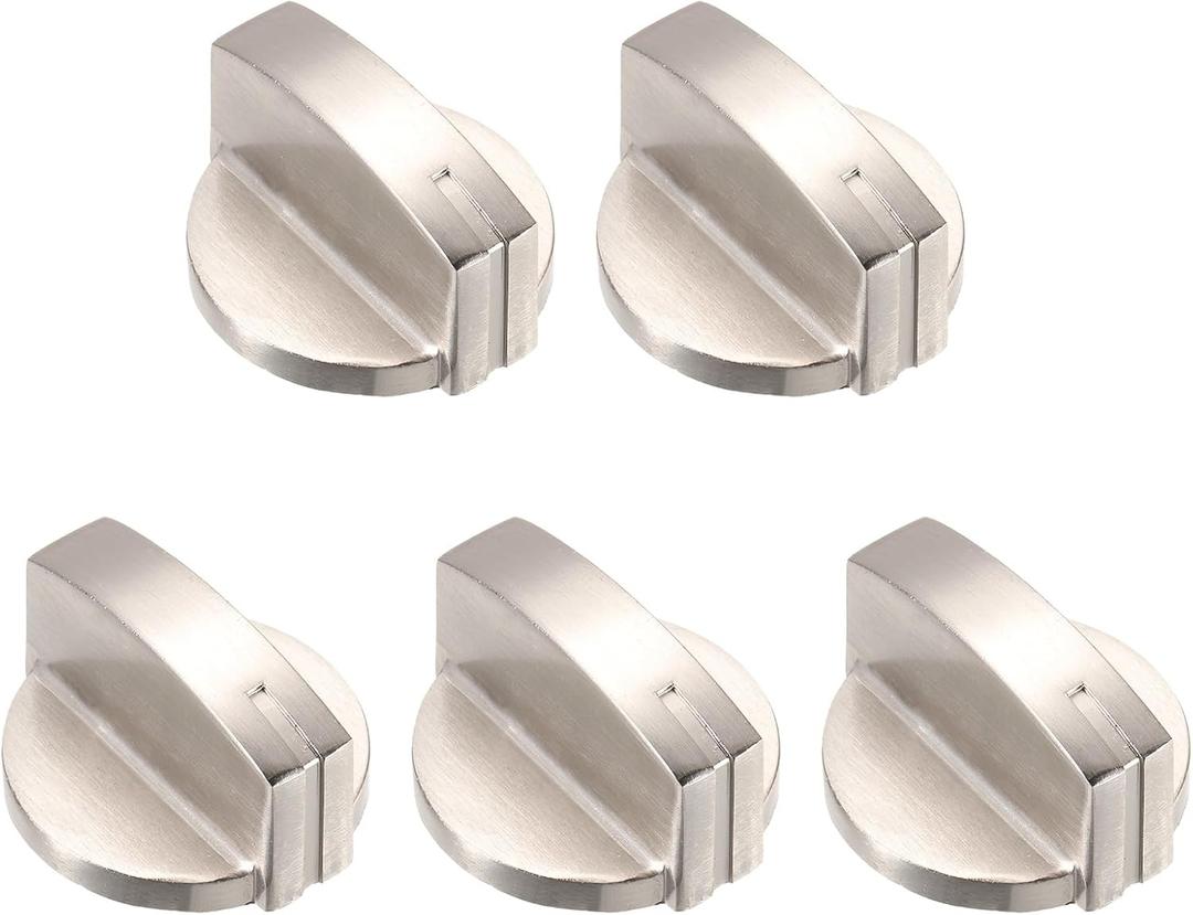 uxcell 5Pcs Gas Stove Knob, 8mm Universal Cooker Replacement Knobs Angle: 0, Durable Metal Surface Switch for Kitchen Cooktop, Gas Stove & Various Ovens (Champagne Gold)