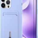 MZELQ TPU Wallet Compatible with iPhone 15 Pro Case, Card Holder Camera Protection Cover + Screen Protector, Push-able Slot for Girls Women -Purple
