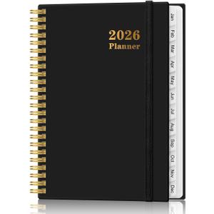 2026 Planner - Weekly and Monthly Calendar Planner from Jan 2026 - Dec 2026, Planner 2026 Spiral Bound with 12 Monthly Tabs, Inner Pocket, Perfect for School Office Supplies, 6.4" x 8.5", Black