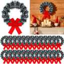 24 Pack 9.5 Inch Christmas Tinsel Wreath with Red Velvet Bow Cabinet Bows Chair Wreaths for Windows Kitchen Home Decoration Holiday Crafting