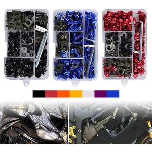 Motorcycle Fairing Bolt Kit, 177pcs M5 M6 Motorcycle Windscreen Screws Colorful Fasteners Fairing Bolts Nut Clips Kit for Kawasak Suzuki Honda Ducati Yamaha BMW GSXR Motorcycle(Black)