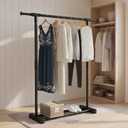 Clothes Rack for Hanging Clothes, Metal Portable Garment Rack with Bottom Storage Shelf, Metal Portable Wardrobe Rack for Coats, Jackets, Shirts, Dress, Matte Black