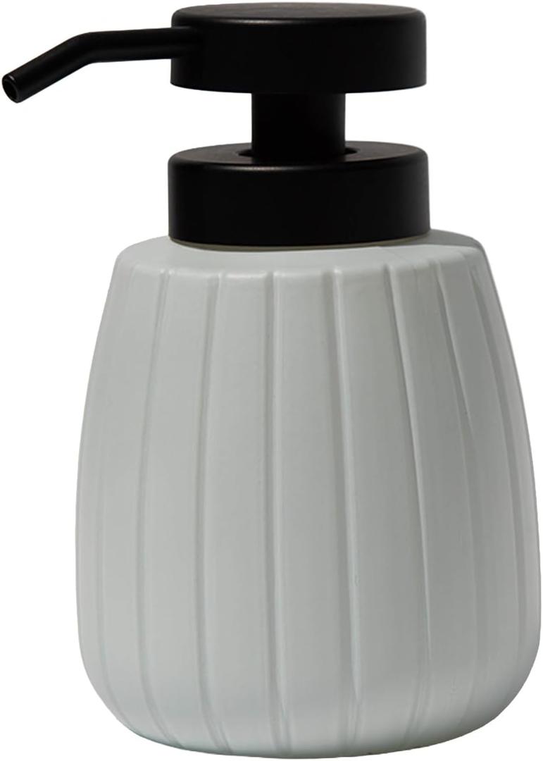 Luxflowing Ribbed Glass Hand Soap Dispenser, White and Black, 13.5oz | Wide Pump, Matte Fluted, Refillable, For Bathroom and Kitchen