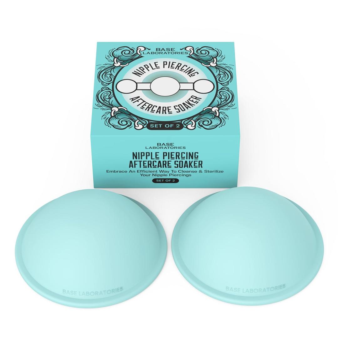 Base Laboratories Nipple Piercing Aftercare Soaker Set | Hands-Free Nipple Piercing Cleaner | Nipple Piercing Kit for Women | Cracked Nipple Care | 2 Silicone Cups (2 Count (Pack of 1))