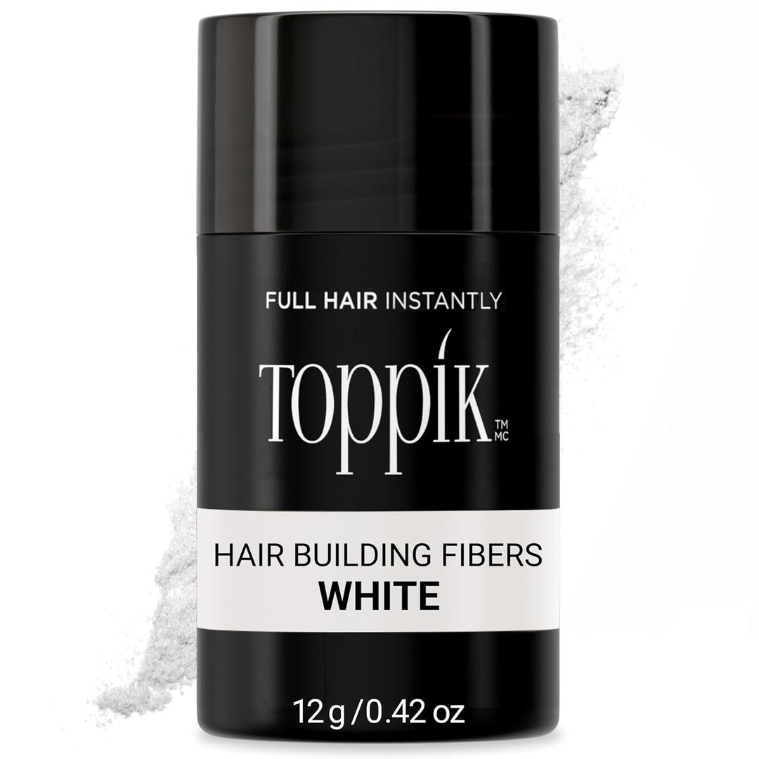 Toppik Hair Building Fibers, White, 12g Fill In Fine or Thinning Hair, Instantly Thicker, Fuller Looking, 9 Shades for Men & Women, Keratin Protein Formula