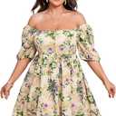 Women's Plus Size Casual Dress Square Neck Victorian Dress for Women Puff Sleeve Corset Dress Floral Dresses for Women (XXXL)