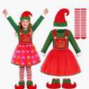 Elf Costume for Girls Kids Christmas Girl Light Up Elf Dress, Size M
